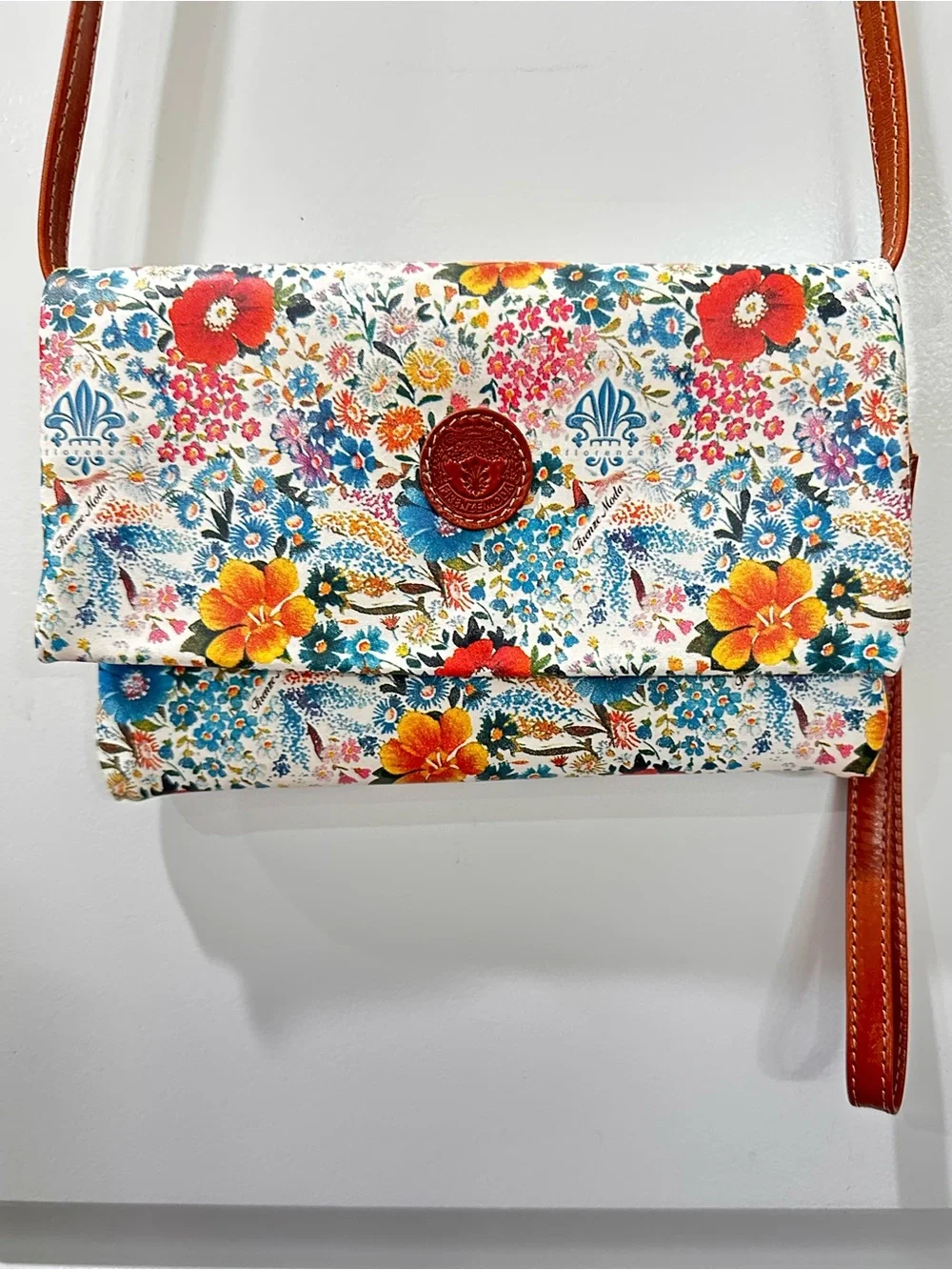 Firenze Moda Genuine Italian Leather Floral Convertible Clutch Crossbody Bag